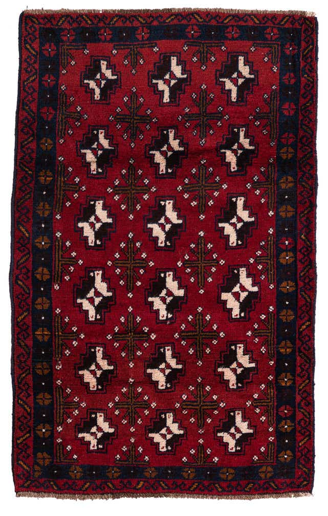 3' x 4' 9 Hand Knotted Balouch Persian Wool Rug
