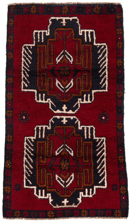 Detail image of 2' 8 x 4' 9 Hand Knotted Balouch Persian Wool Rug