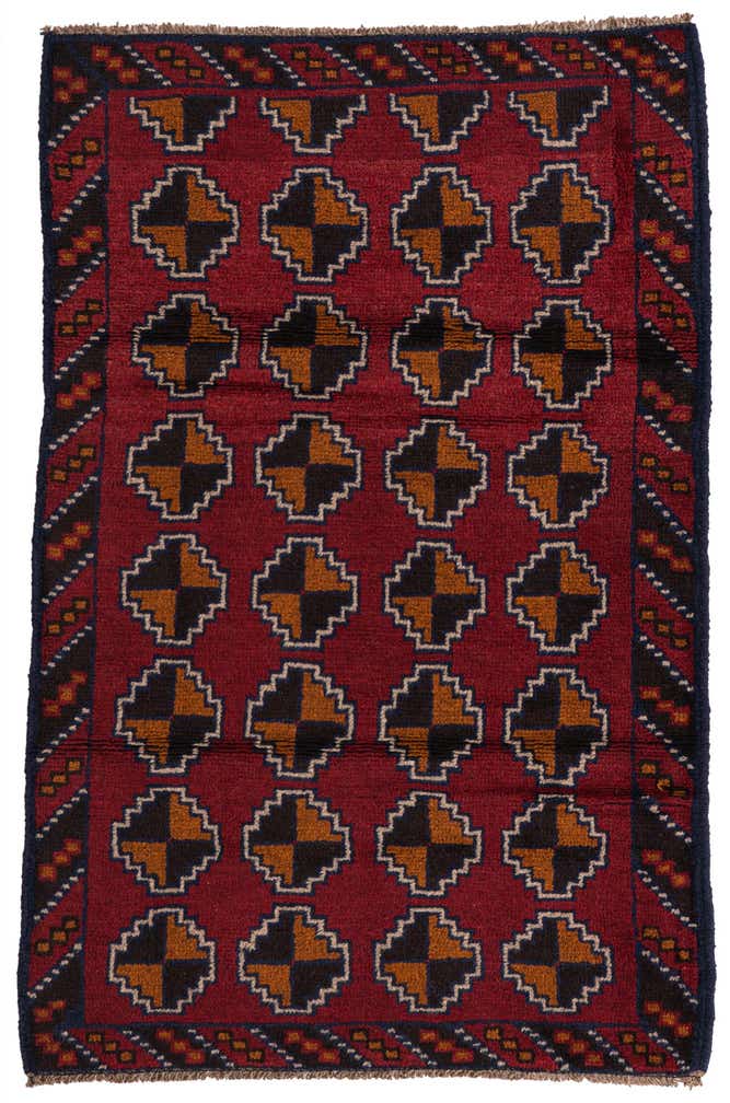 3' x 4' 5 Hand Knotted Balouch Persian Wool Rug