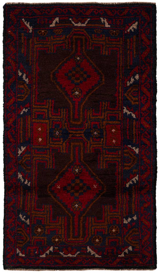 Detail image of 2' 8 x 4' 9 Hand Knotted Balouch Persian Wool Rug