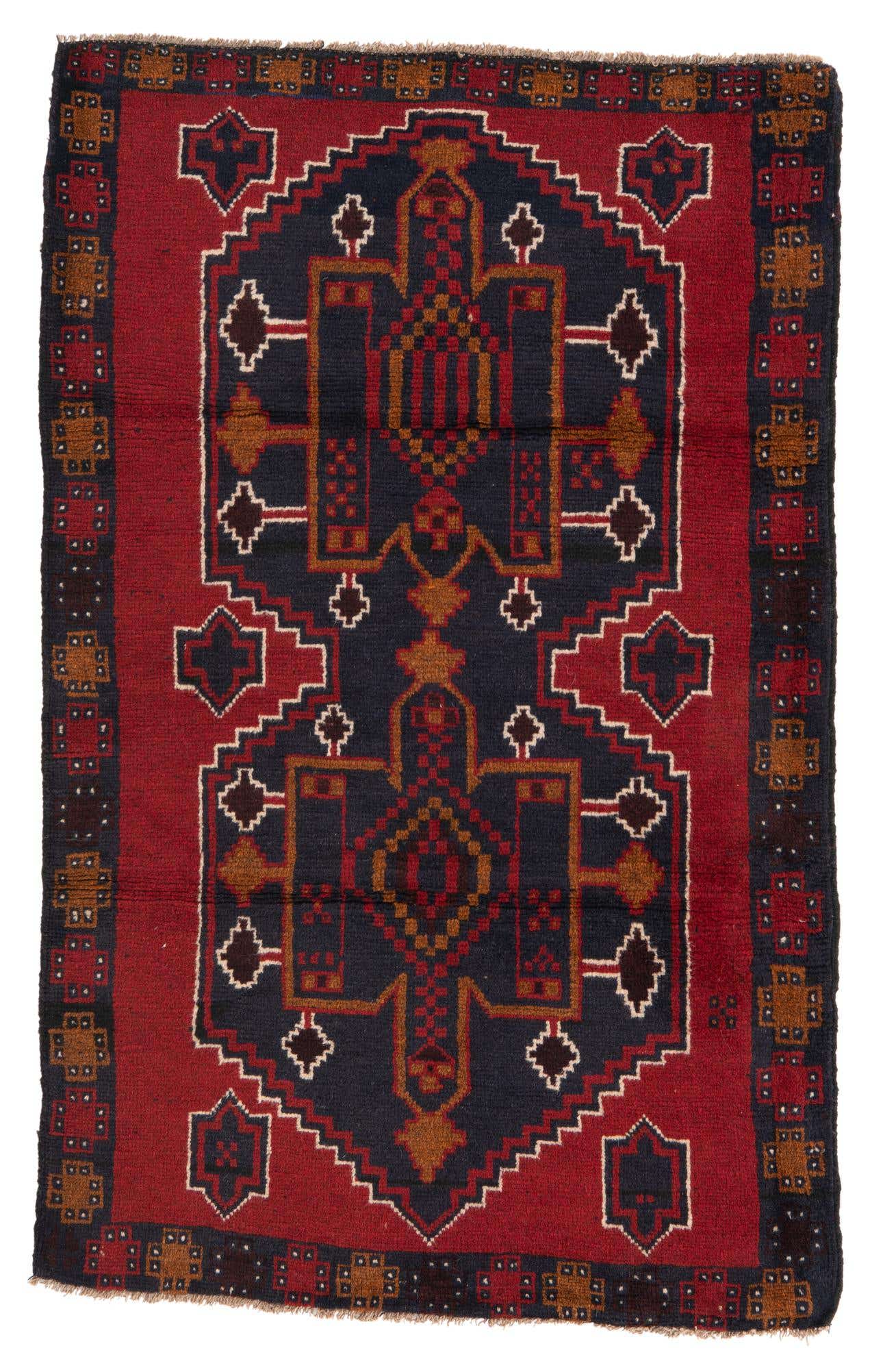 3' x 4' 9 Hand Knotted Balouch Persian Wool Rug