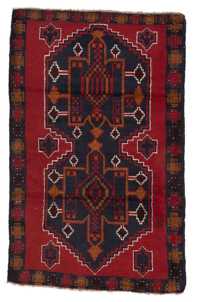 3' x 4' 9 Hand Knotted Balouch Persian Wool Rug