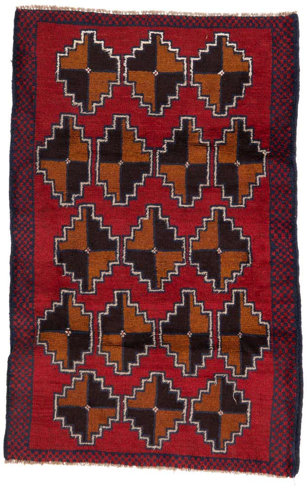 3' x 4' 7 Hand Knotted Balouch Persian Wool Rug
