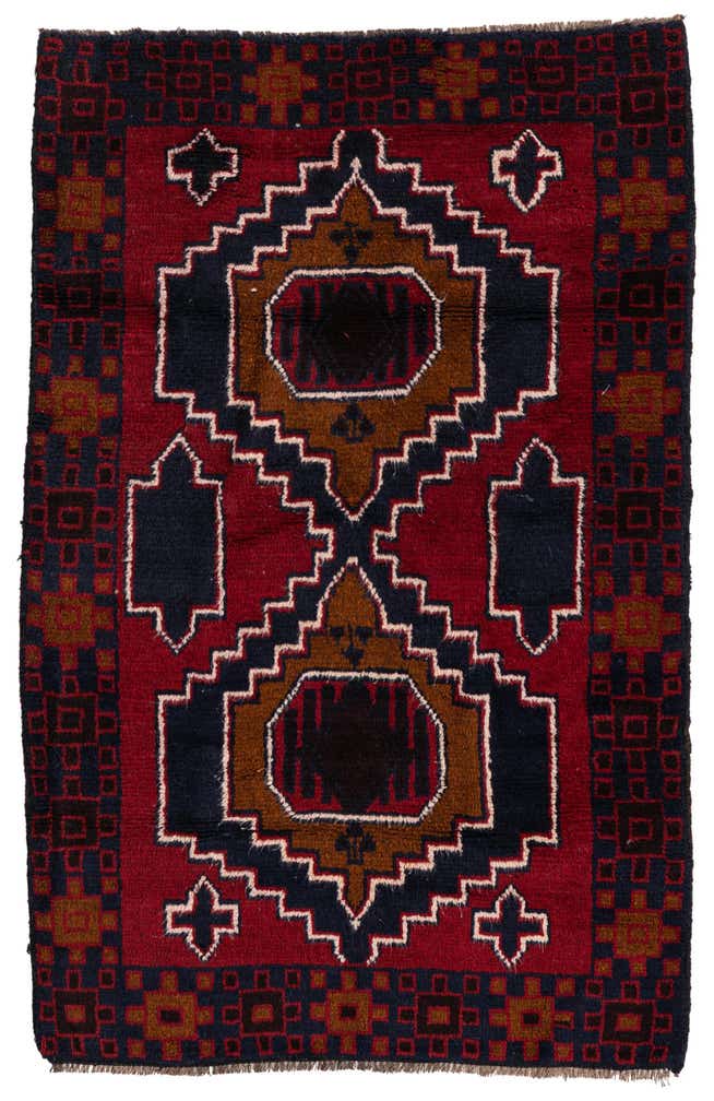 3' x 4' 6 Hand Knotted Balouch Persian Wool Rug