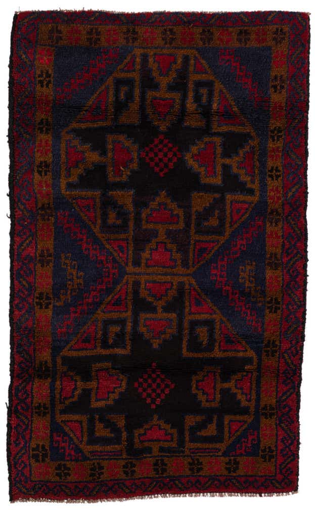 3' x 4' 7 Hand Knotted Balouch Persian Wool Rug
