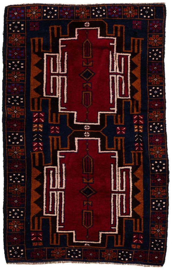 Detail image of 2' 11 x 4' 6 Hand Knotted Balouch Persian Wool Rug