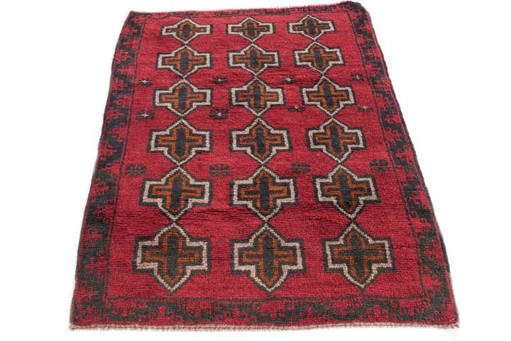 3' x 4' 4 Hand Knotted Balouch Persian Wool Rug