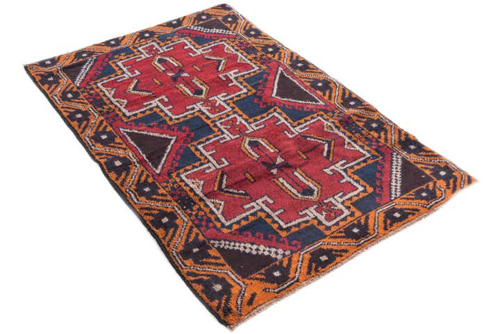 3' x 4' 9 Hand Knotted Balouch Persian Wool Rug