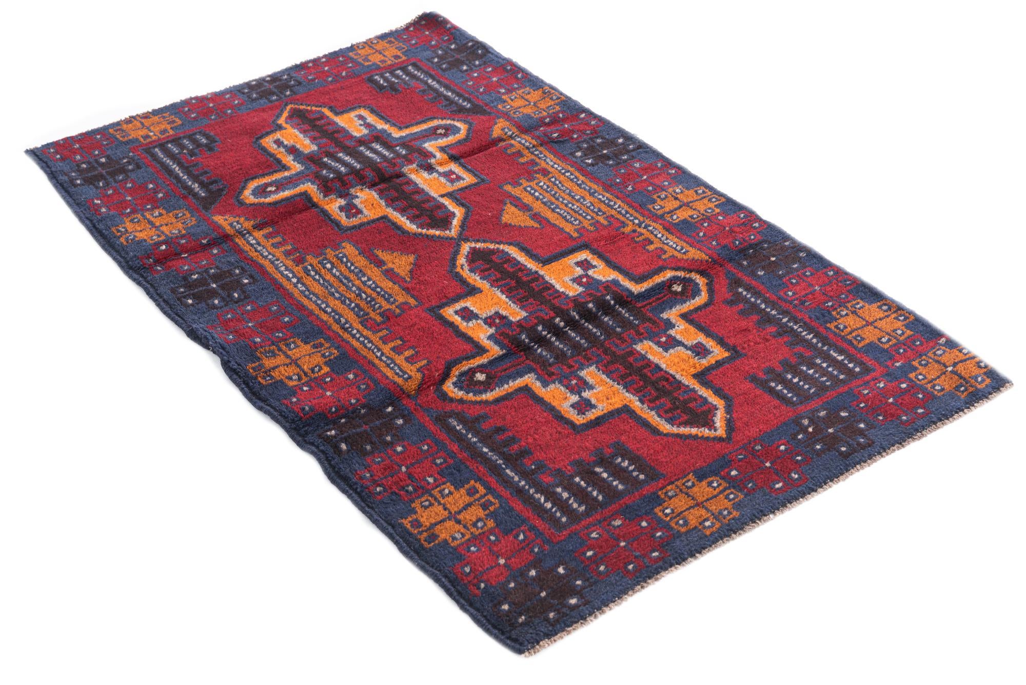 3' x 4' 6 Hand Knotted Balouch Persian Wool Rug