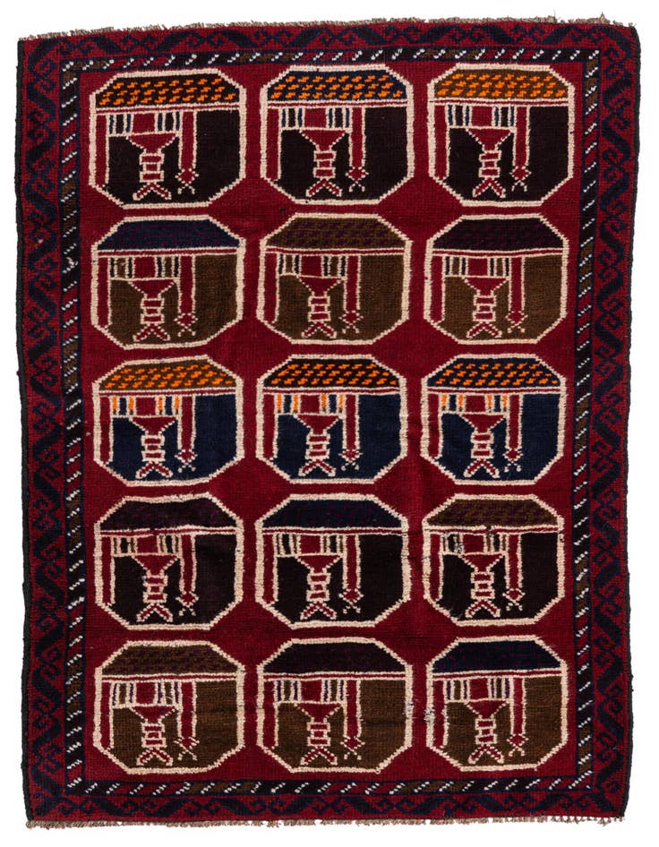 Detail image of 2' 10 x 4' 5 Hand Knotted Balouch Persian Wool Rug