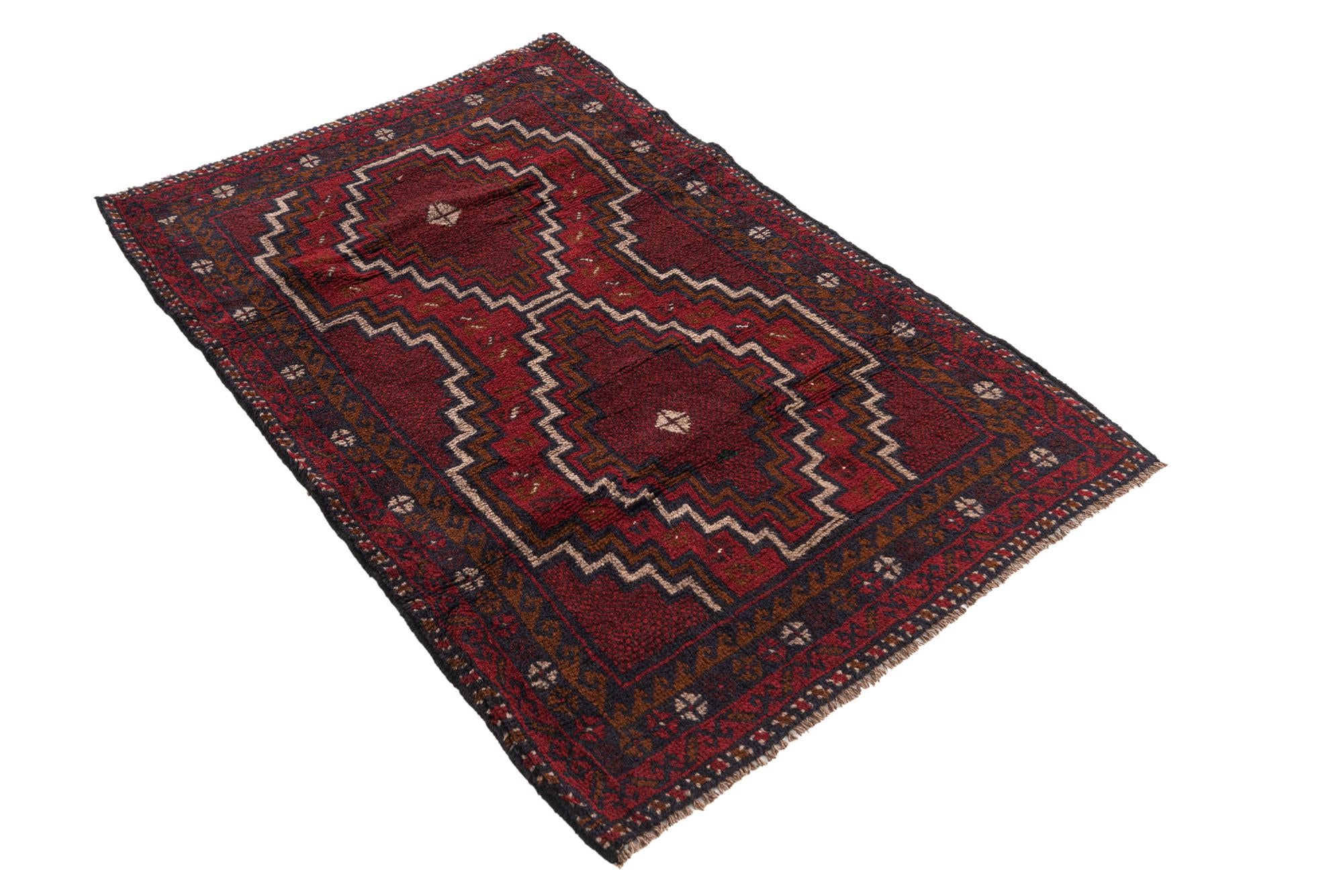 3' x 4' 7 Hand Knotted Balouch Persian Wool Rug