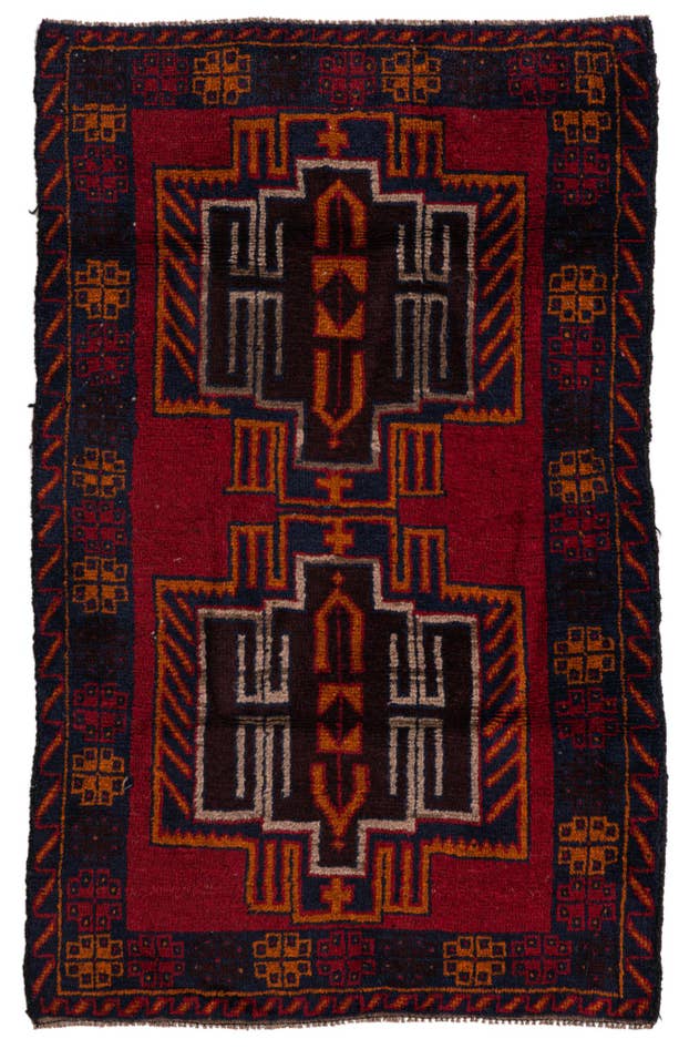 Detail image of 3' x 4' 8 Hand Knotted Balouch Persian Wool Rug