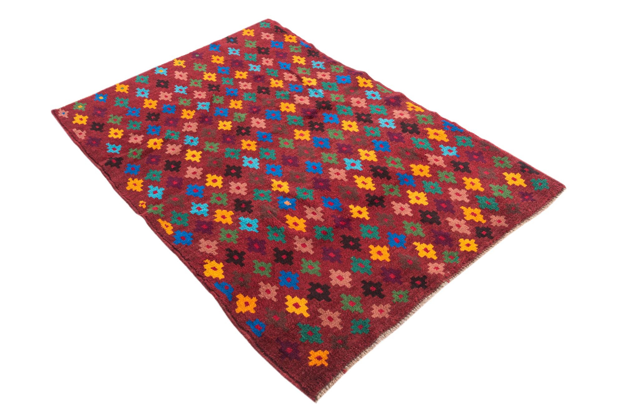 3' 4 x 4' 9 Hand Knotted Balouch Wool Rug
