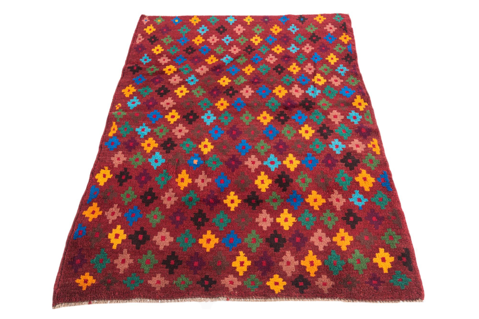 3' 4 x 4' 9 Hand Knotted Balouch Wool Rug