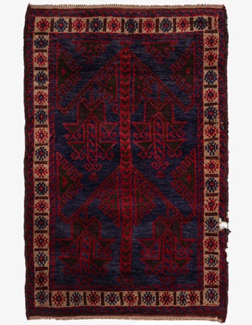 3' x 4' 9 Hand Knotted Balouch Persian Wool Rug
