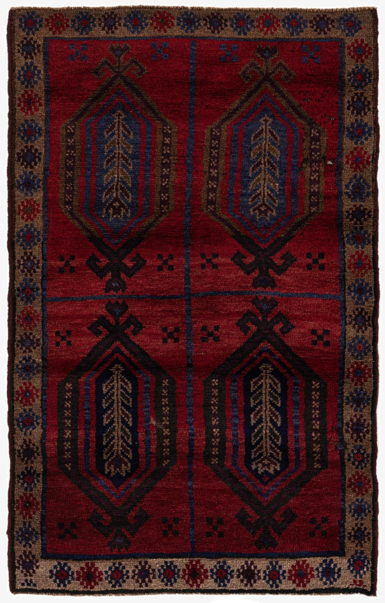3' x 4' 8  Hand Knotted Balouch Persian Wool Rug