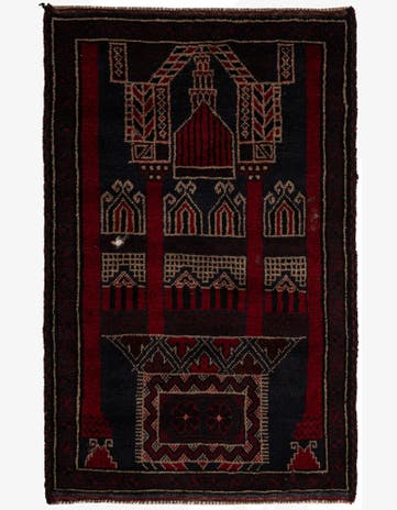 3' x 4' 9 Hand Knotted Balouch Persian Wool Rug