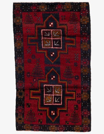 2' 9 x 4' 8 Hand Knotted Balouch Persian Wool Rug