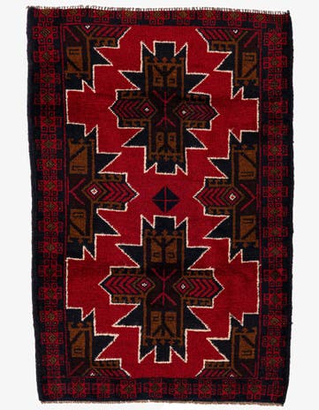 3' x 4' 6 Hand Knotted Balouch Persian Wool Rug