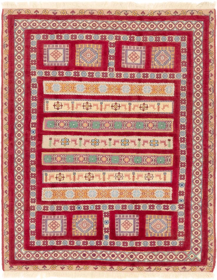 Detail image of 4' 4 x 6' 7 Hand Knotted Ghoochan Persian Wool Rug