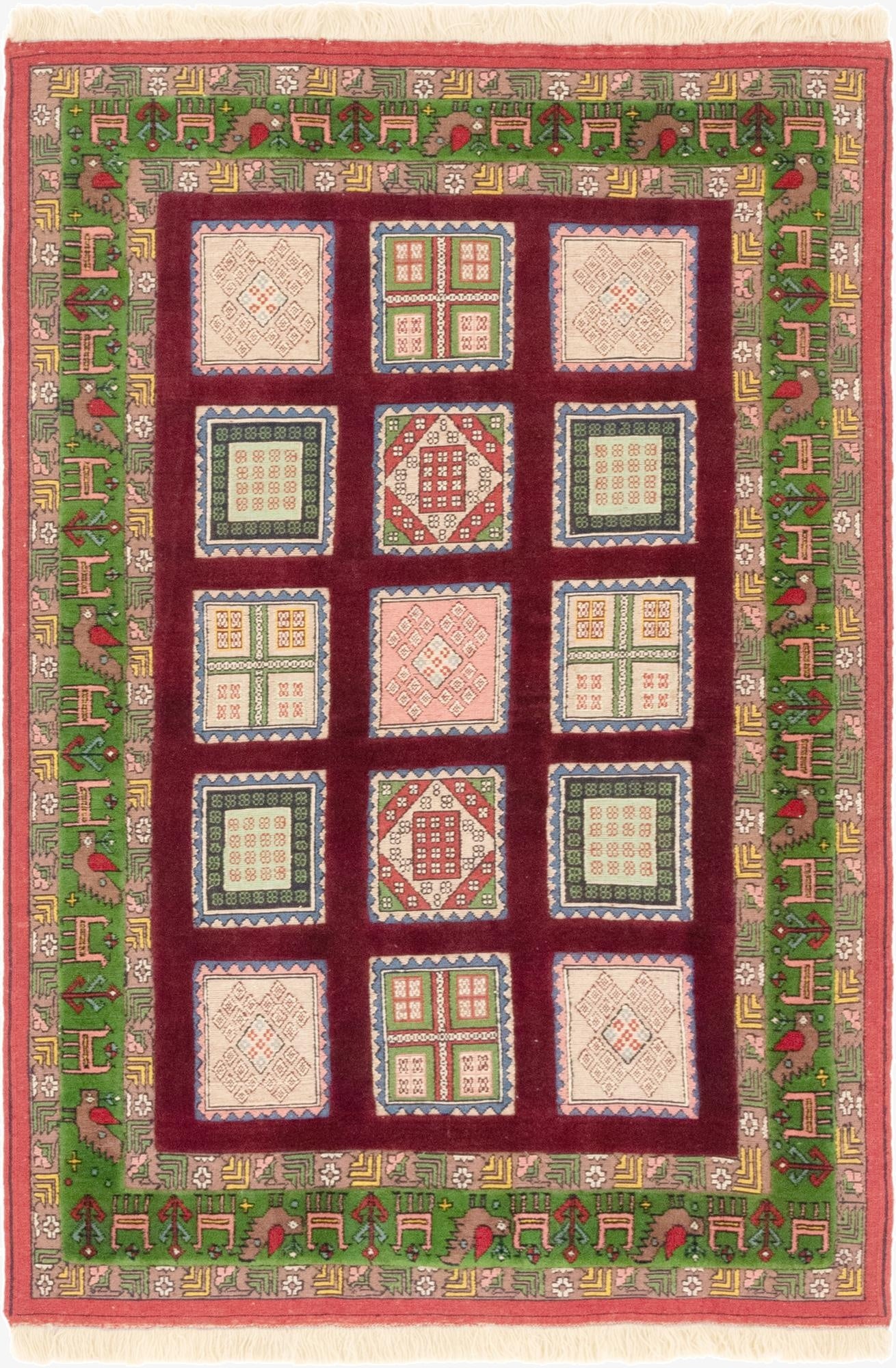 4' 3 x 6' 6  Hand Knotted Ghoochan Persian Wool Rug