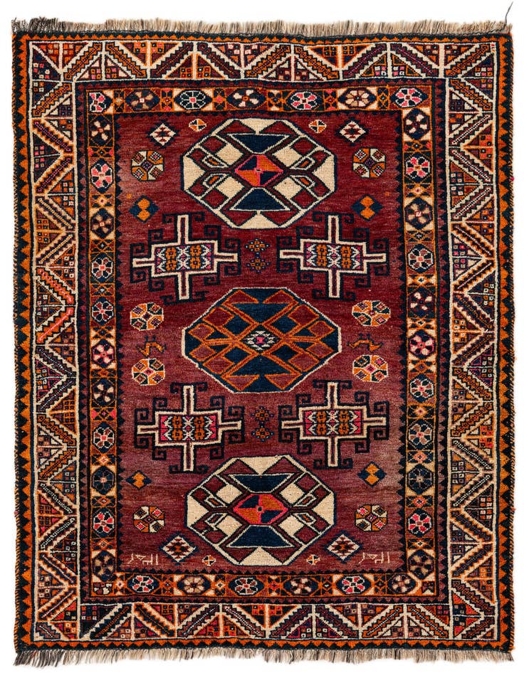 Detail image of 4' 2 x 5' 9 Hand Knotted Heriz Wool Rug
