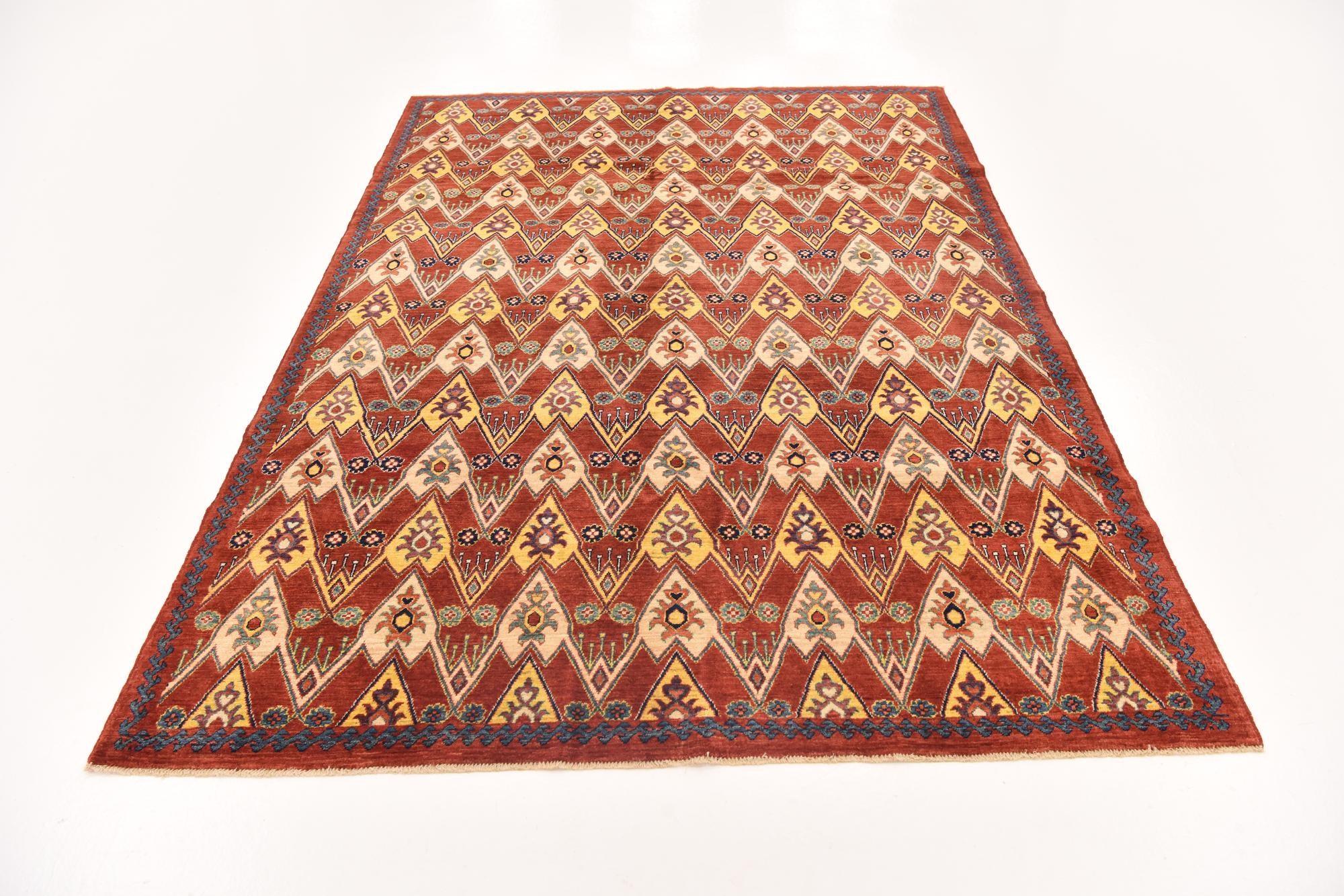 5' 8 x 8' Hand Knotted Ikat Oriental Rug