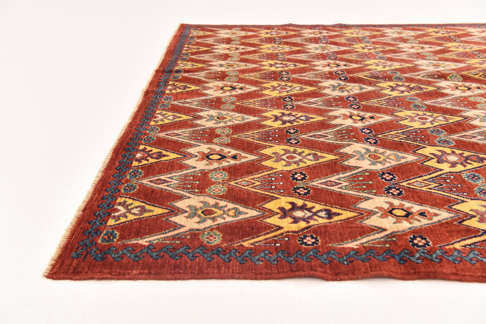 5' 8 x 8' Hand Knotted Ikat Oriental Rug