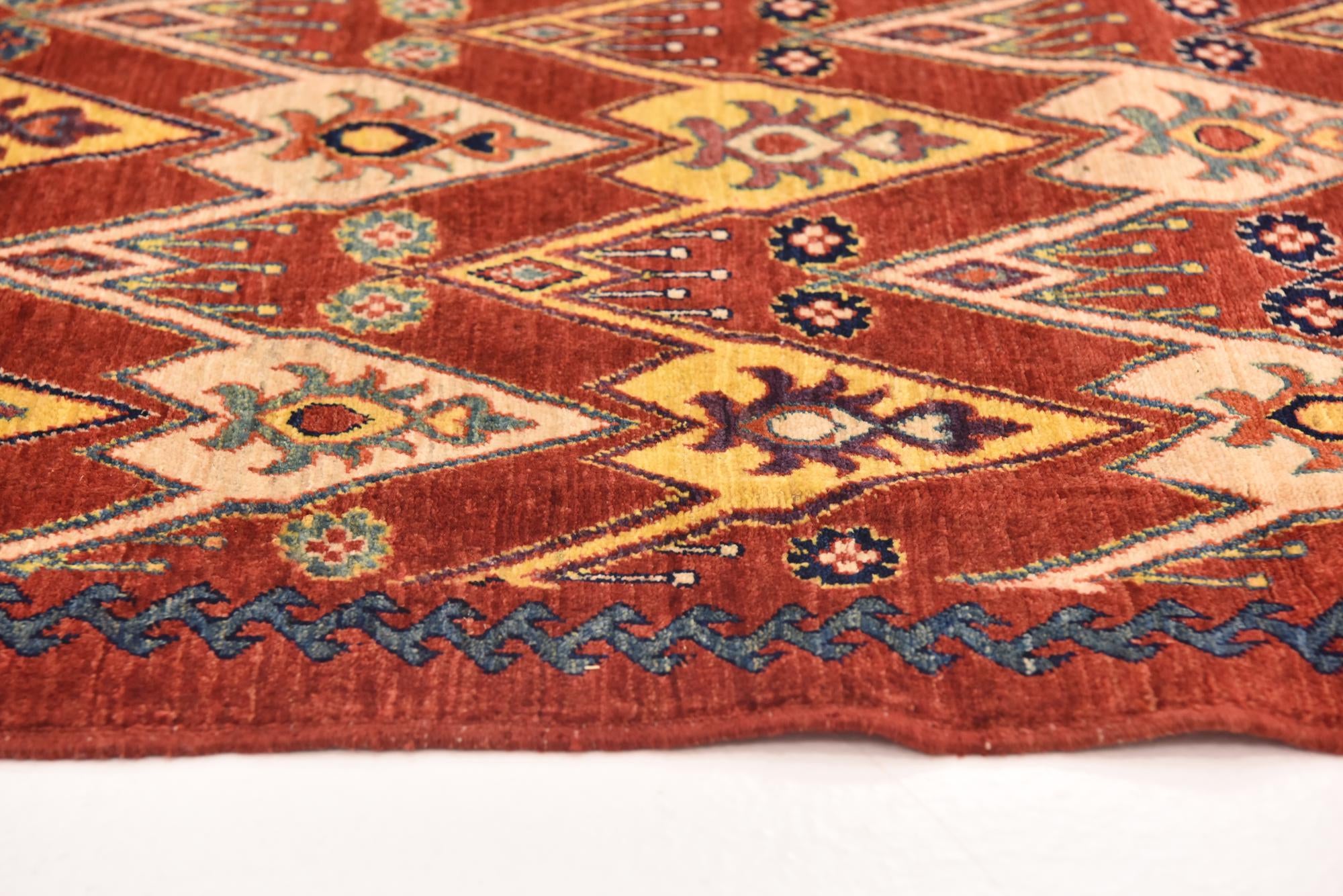 5' 8 x 8' Hand Knotted Ikat Oriental Rug