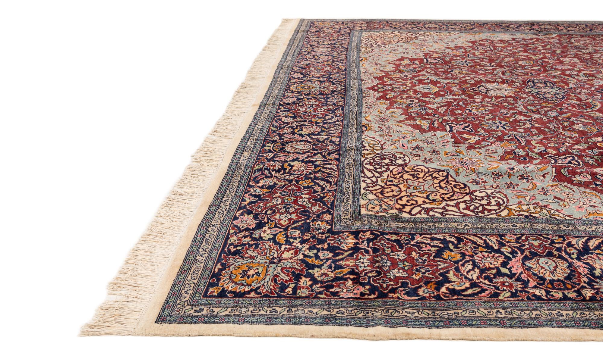 9' 2 x 12' 6 Hand Knotted Kashmir Oriental Wool Rug