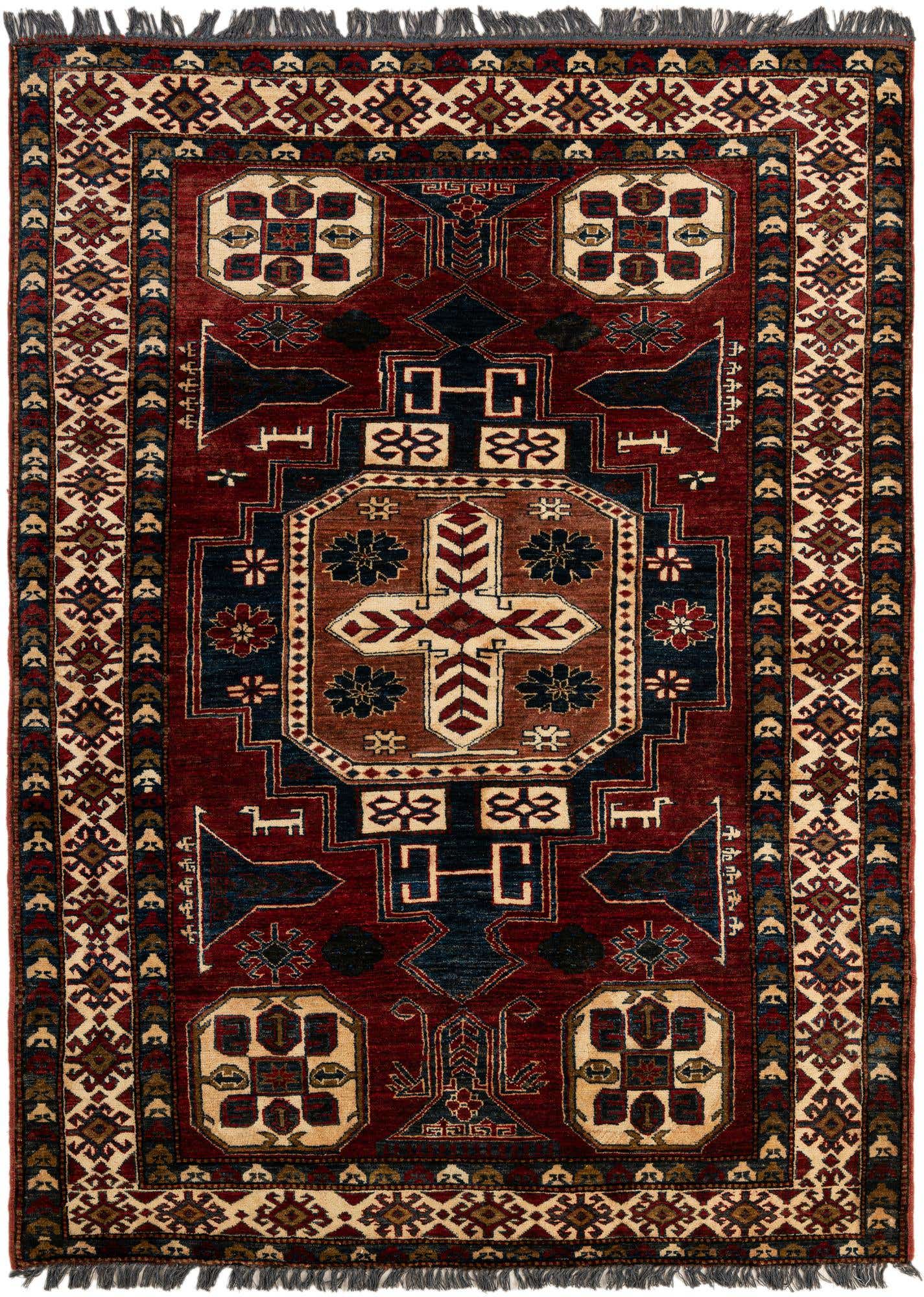 4' 11 x 6' 8 Hand Knotted Kazak Wool Rug