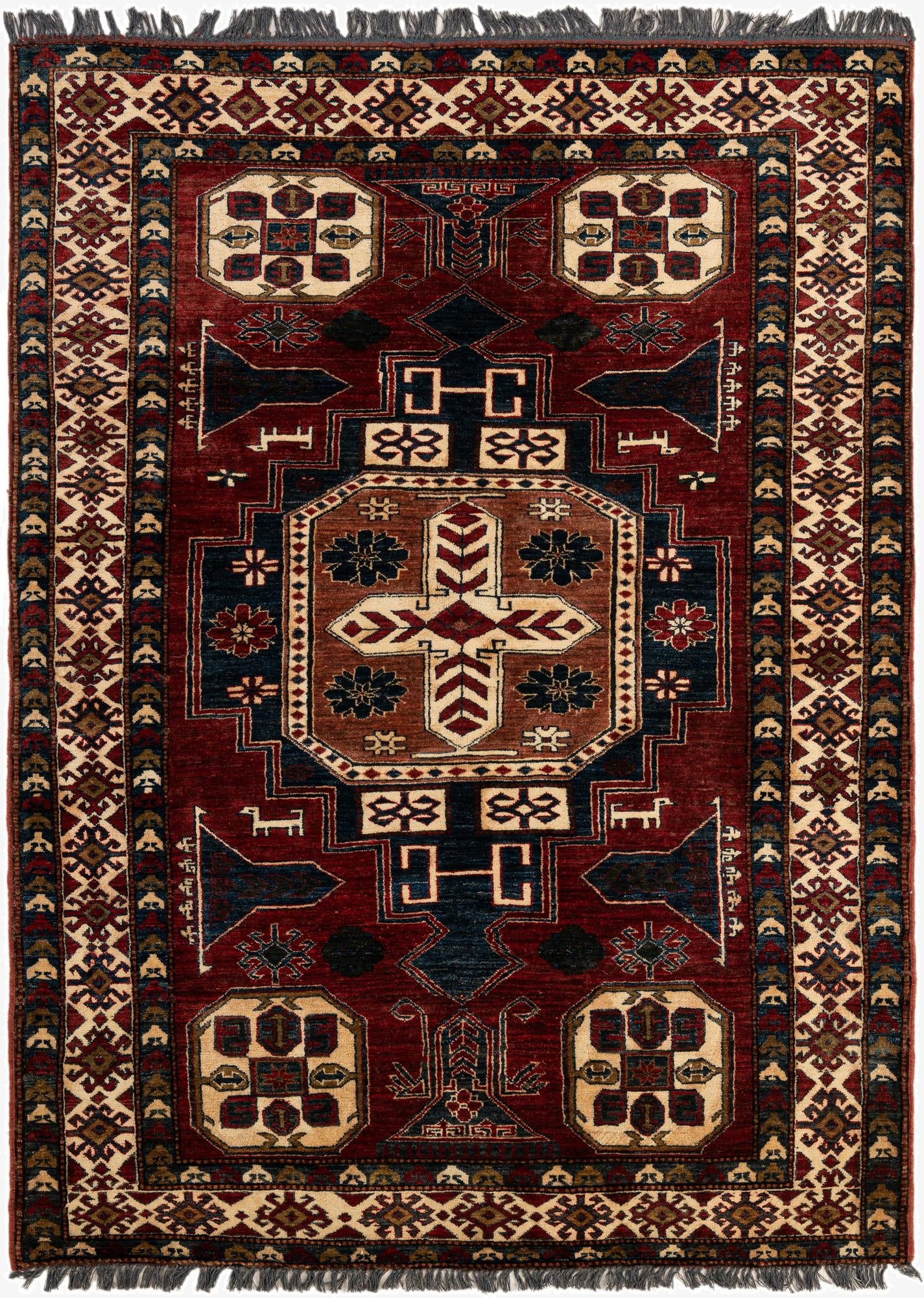 4' 11 x 6' 8  Hand Knotted Kazak Wool Rug