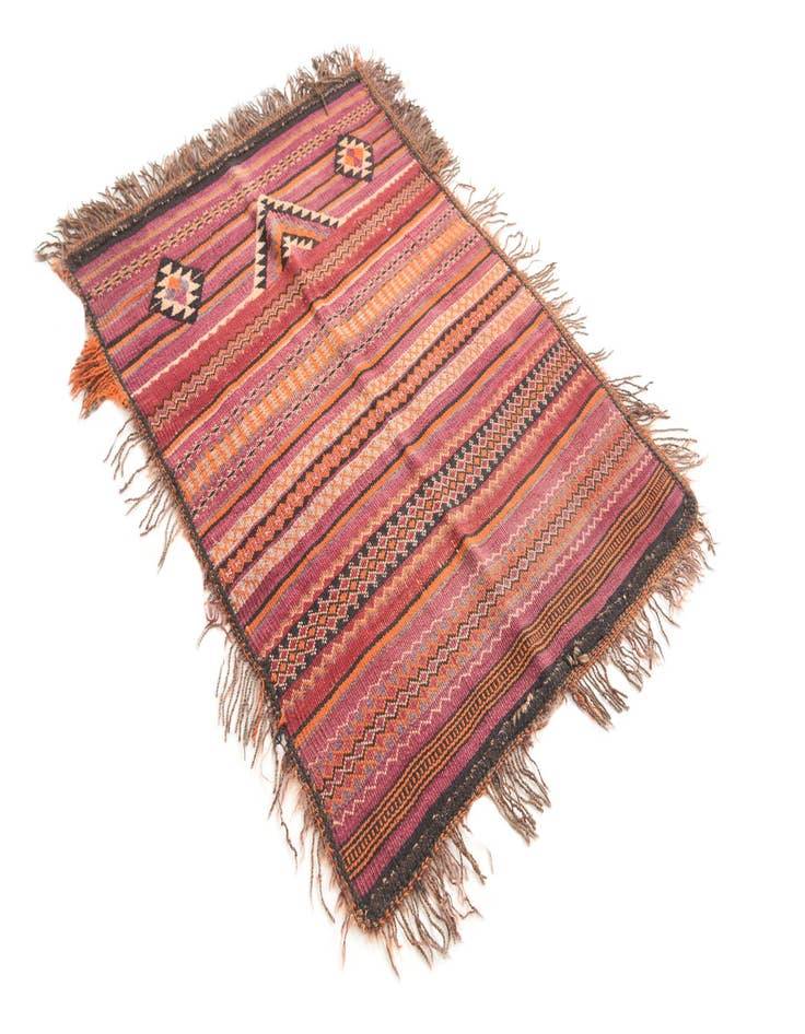 Detail image of 2' 10 x 4'  Hand Woven Kilim Afghan Wool Rug