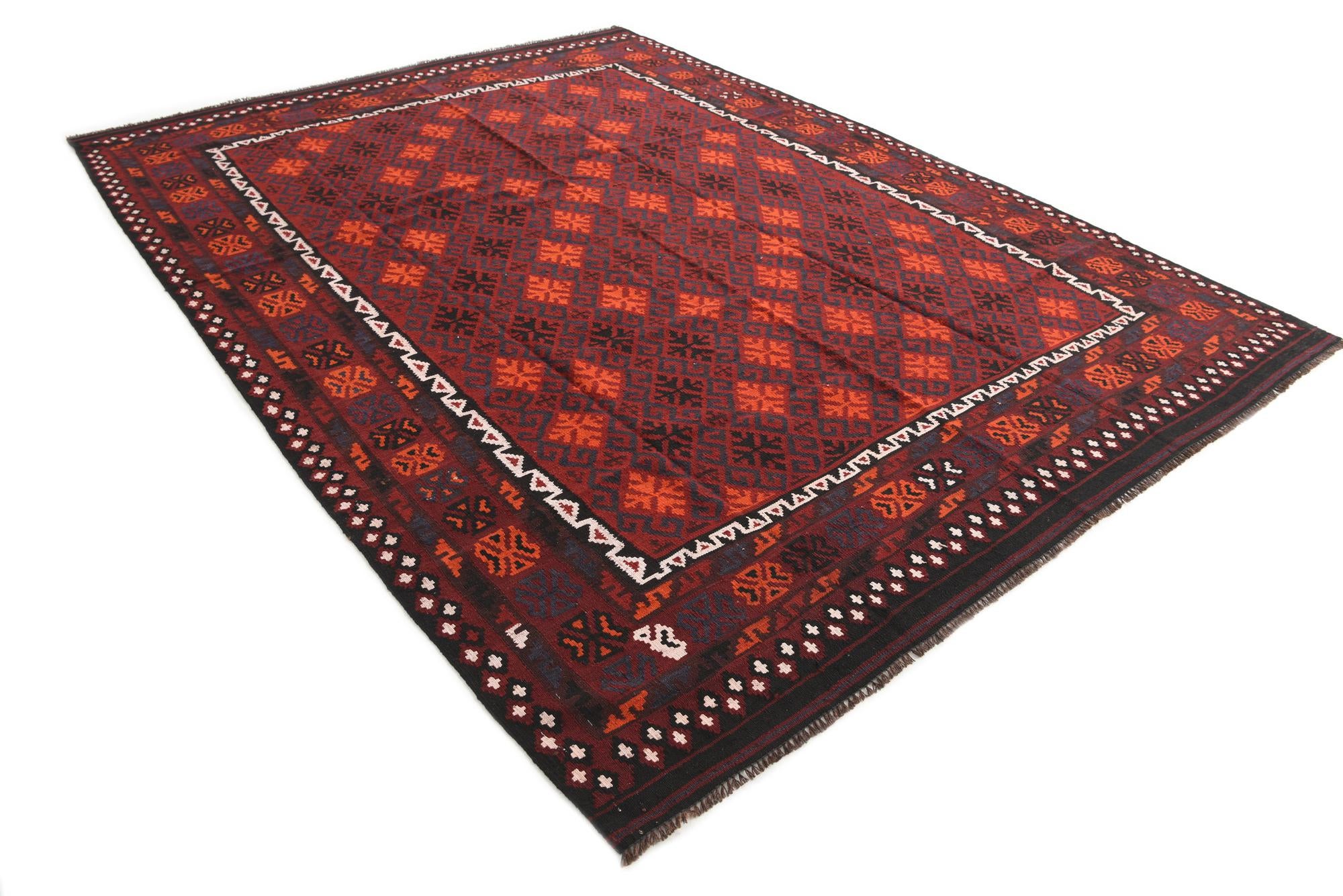 7' 4 x 9' 9 Hand Woven Kilim Afghan Wool Rug