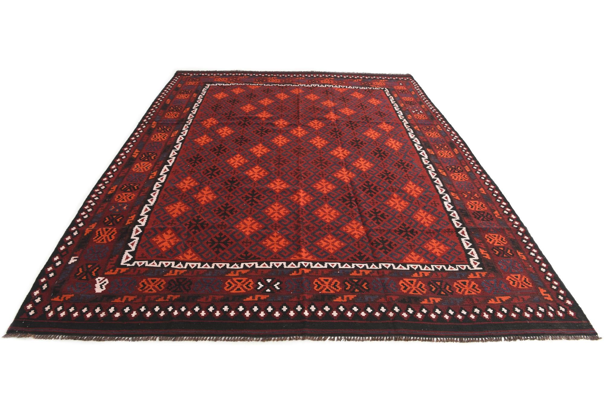 7' 4 x 9' 9 Hand Woven Kilim Afghan Wool Rug
