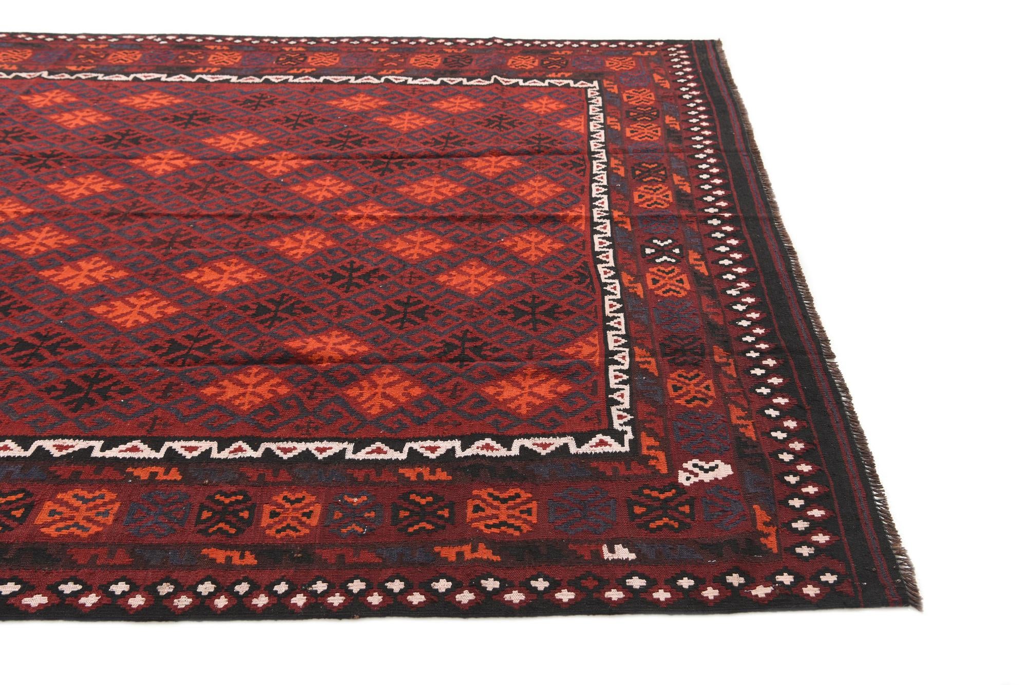 7' 4 x 9' 9 Hand Woven Kilim Afghan Wool Rug