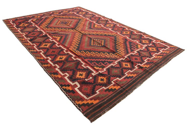 Detail image of 7' x 10' 4 Hand Woven Kilim Afghan Wool Rug