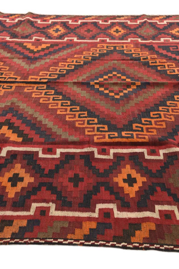 Detail image of 7' x 10' 4 Hand Woven Kilim Afghan Wool Rug