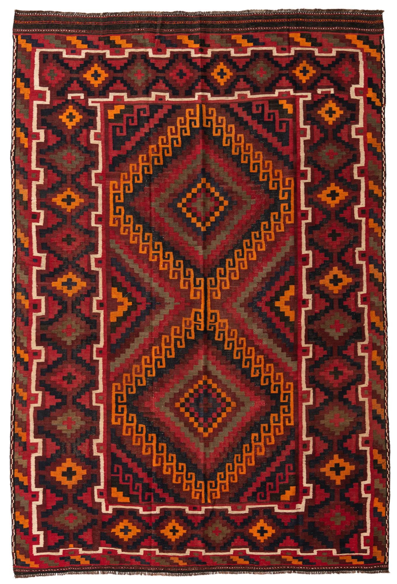 Burgundy 7' x 10' 4 Hand Woven Kilim Afghan Wool Rug | Rugs.com