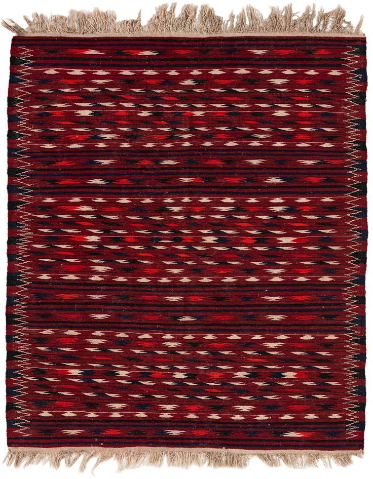 Detail image of 4' 3 x 6' 7 Hand Woven Kilim Fars Wool Rug