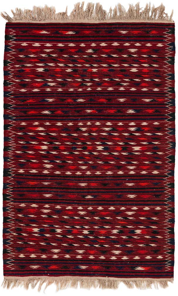 4' 3 x 6' 7 Hand Woven Kilim Fars Wool Rug