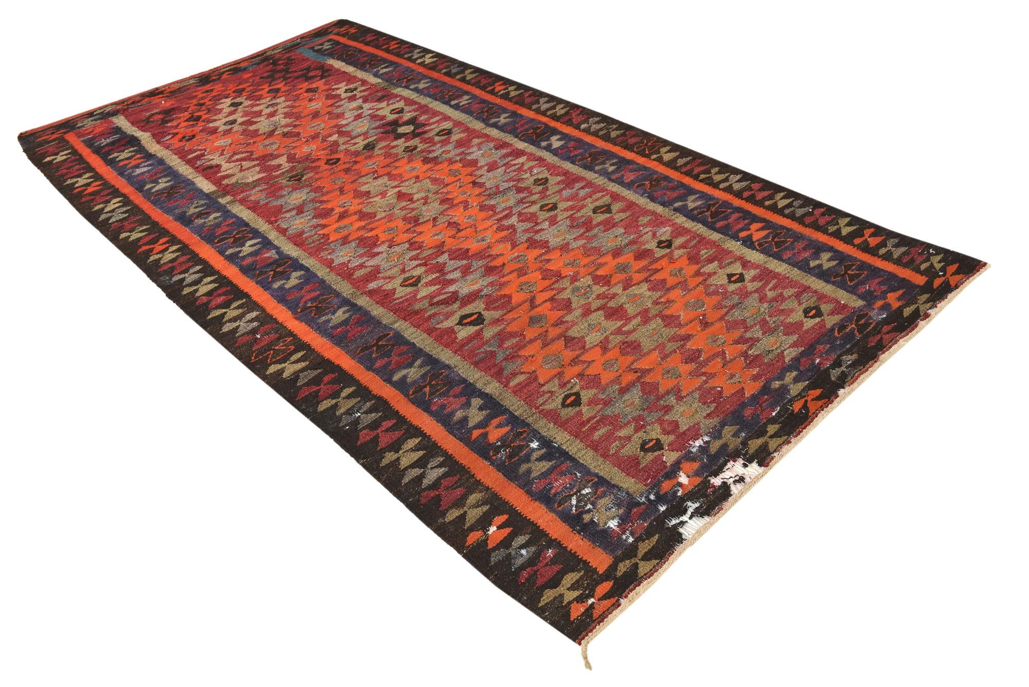 4' 8 x 9' 2 Hand Woven Kilim Fars Wool Rug