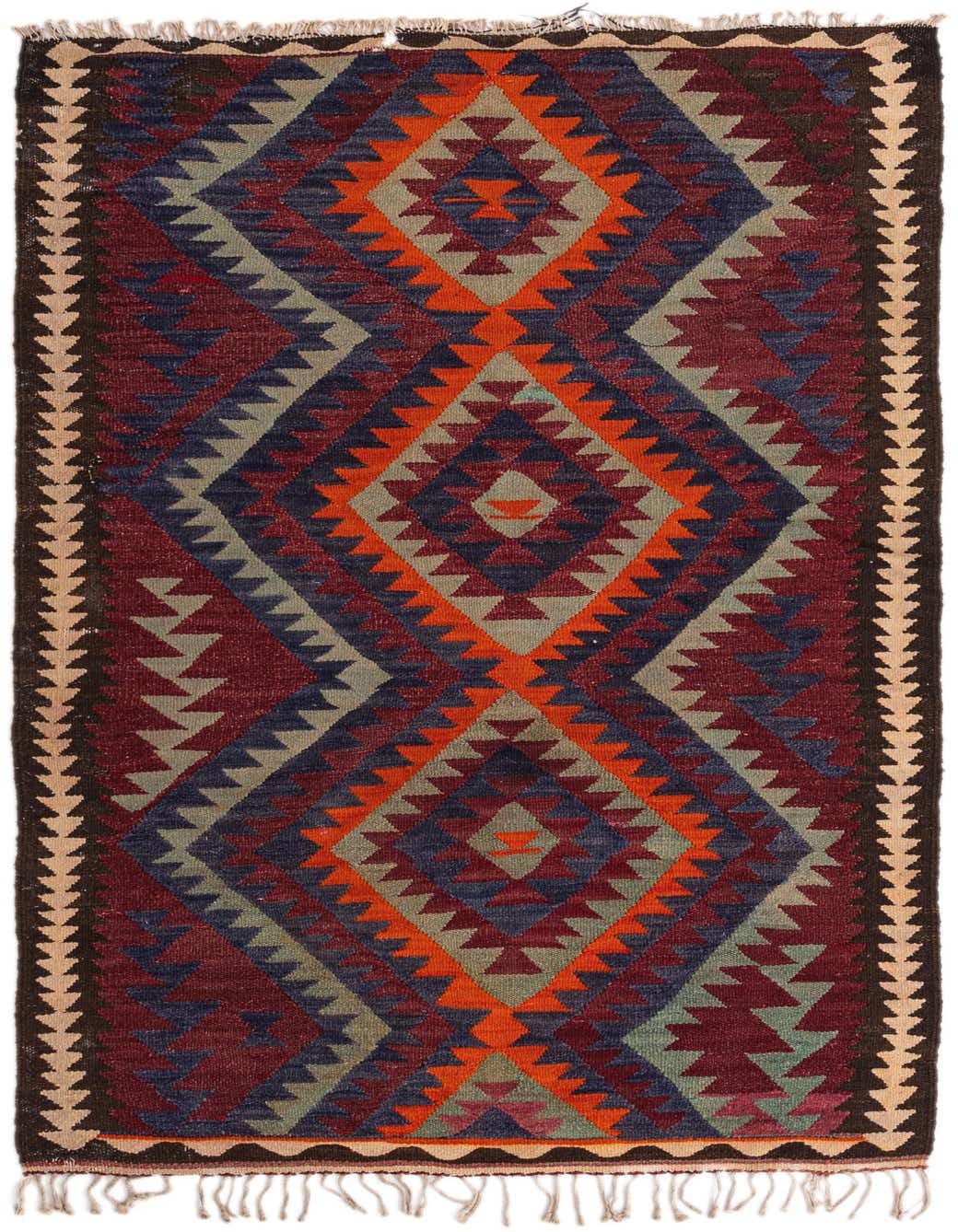 4' 3 x 7' 8 Hand Woven Kilim Fars Wool Rug