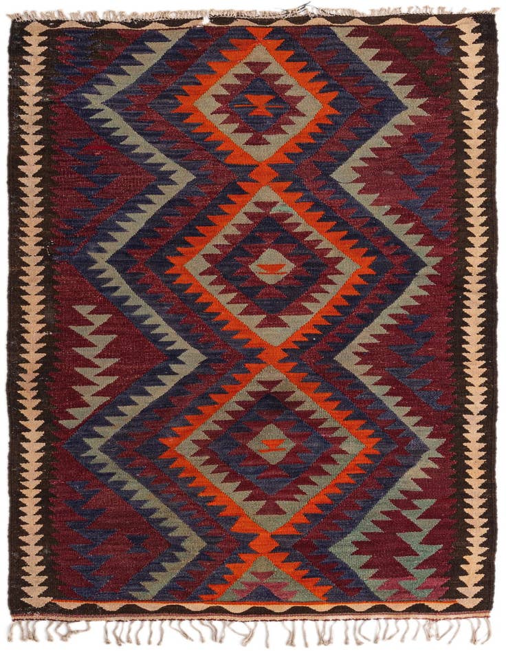 Detail image of 4' 3 x 7' 8 Hand Woven Kilim Fars Wool Rug