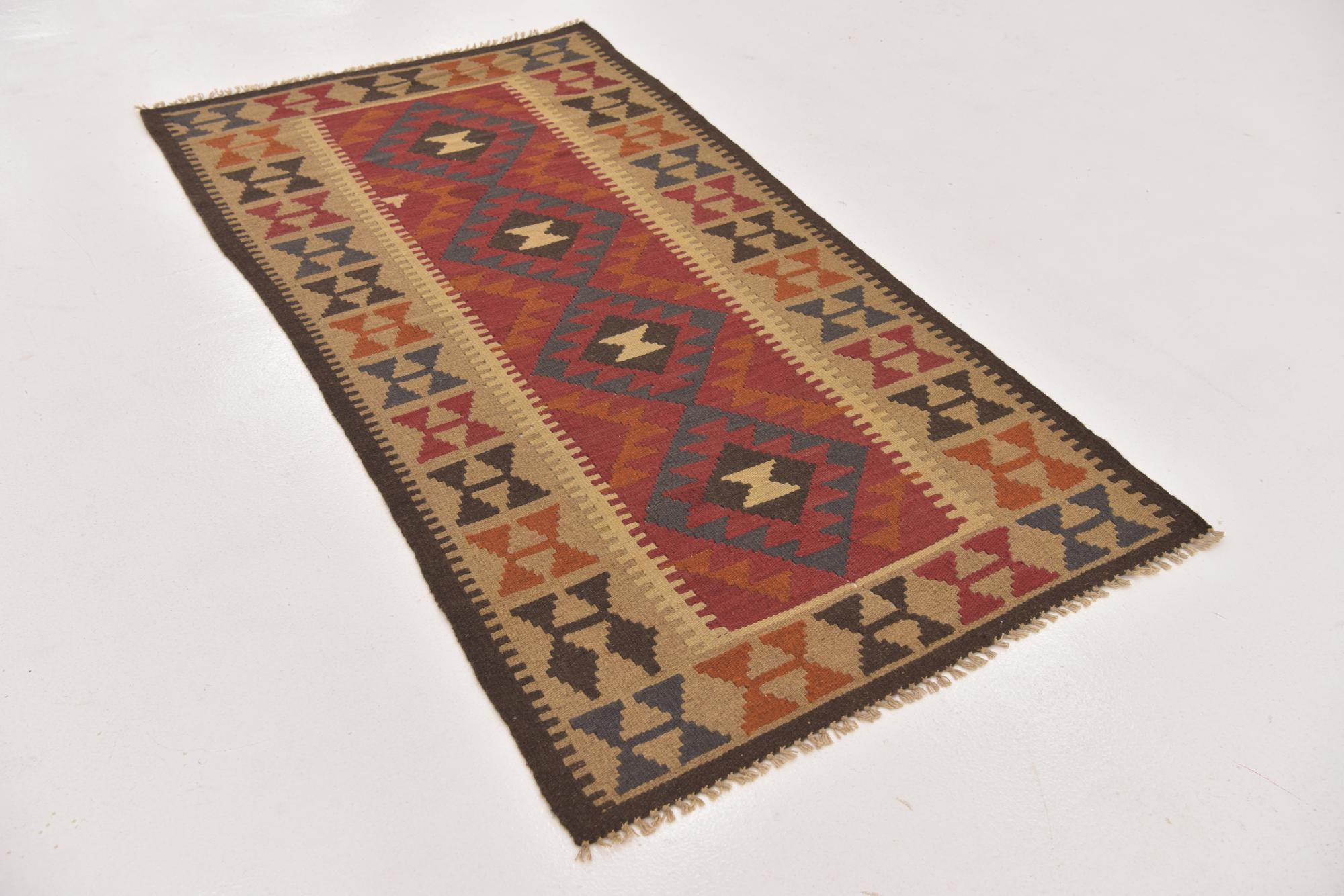 3' 5 x 6' 5 Hand Woven Kilim Maymana Wool Rug