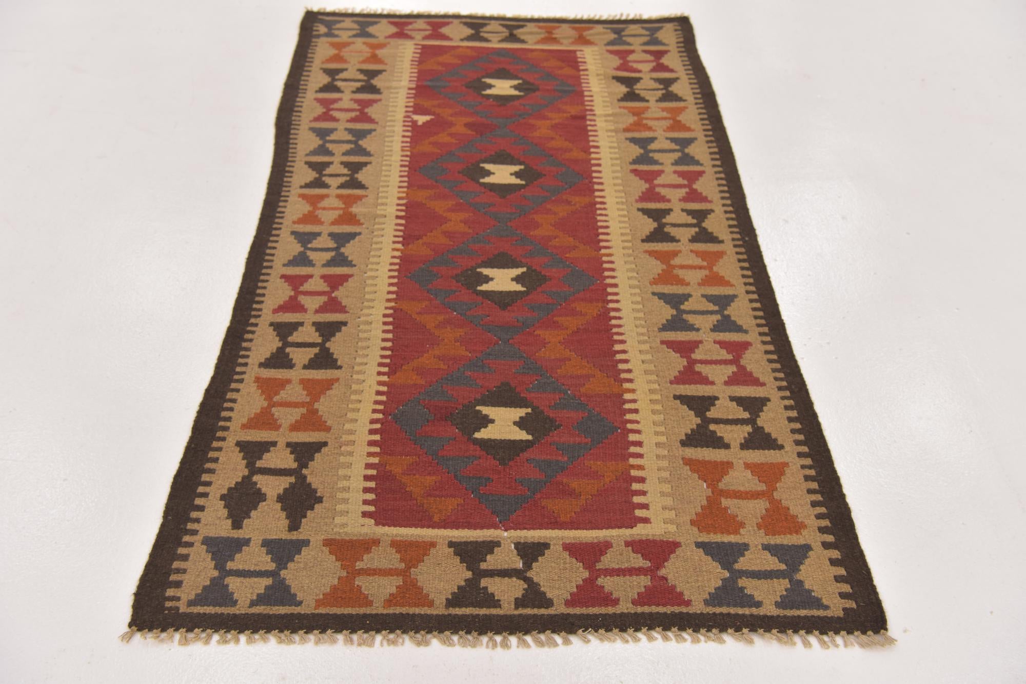 3' 5 x 6' 5 Hand Woven Kilim Maymana Wool Rug