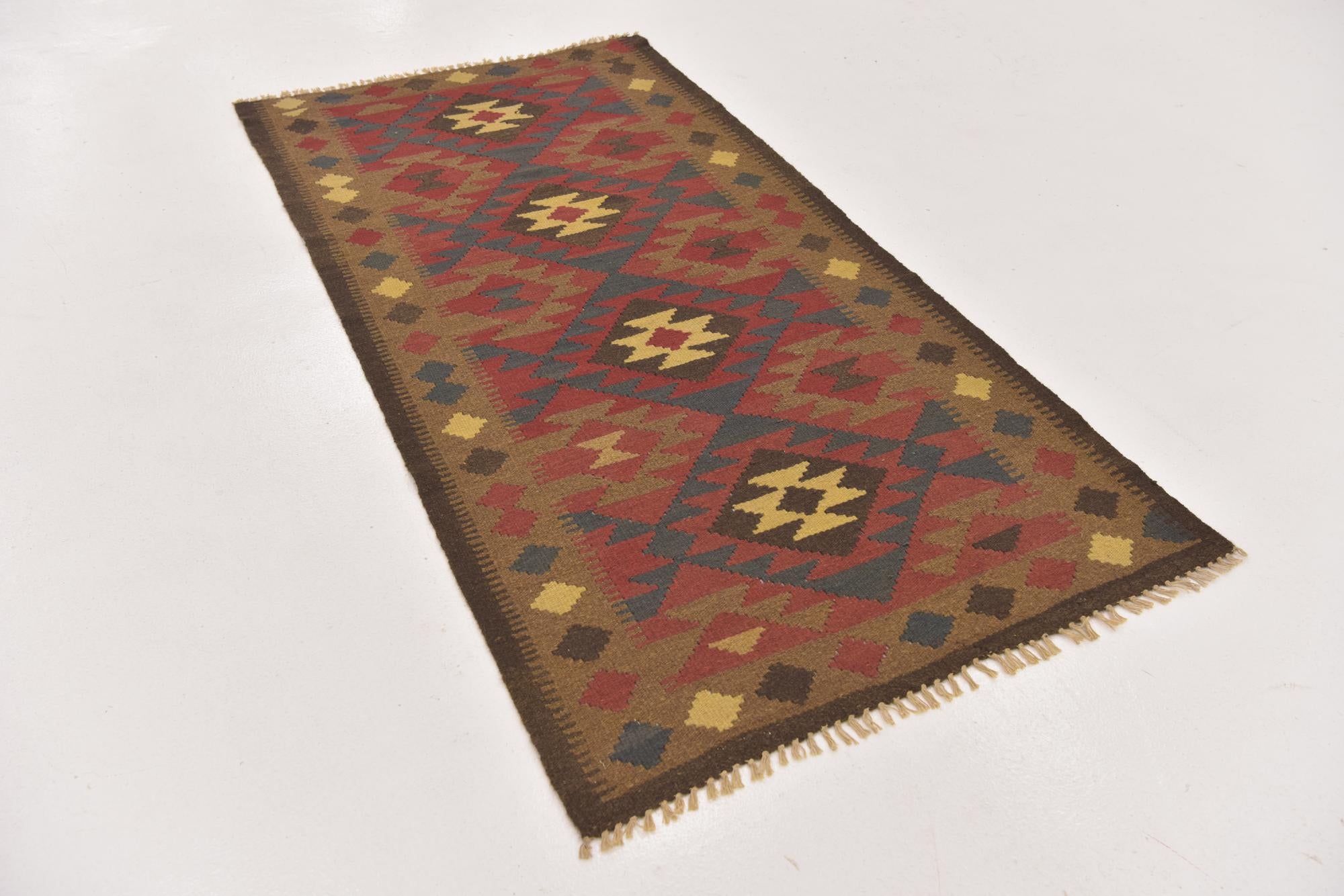 3' 3 x 6' 4 Hand Woven Kilim Maymana Wool Rug