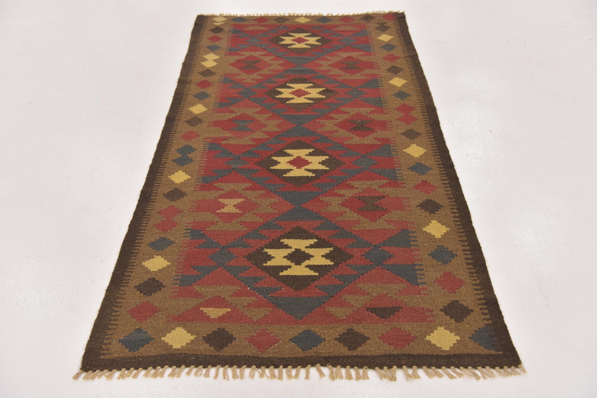 3' 3 x 6' 4 Hand Woven Kilim Maymana Wool Rug