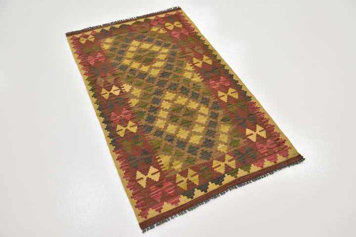 2' 7 x 4' 4 Hand Woven Kilim Maymana Wool Rug