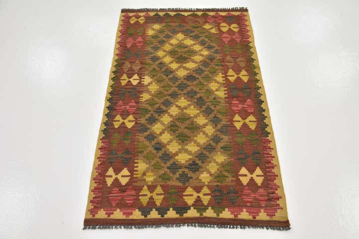 2' 7 x 4' 4 Hand Woven Kilim Maymana Wool Rug